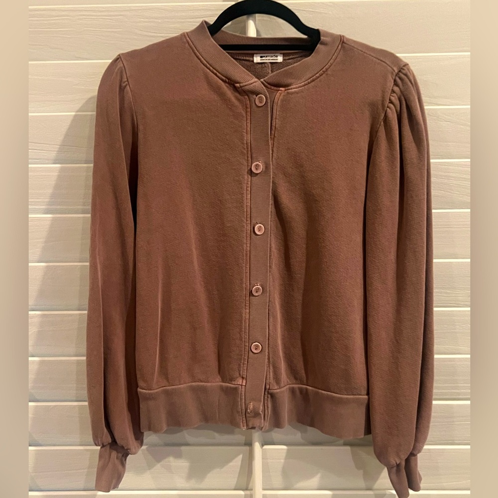 Lamade Tan Cardigan. Sweatshirt Material. Relaxed Fit.